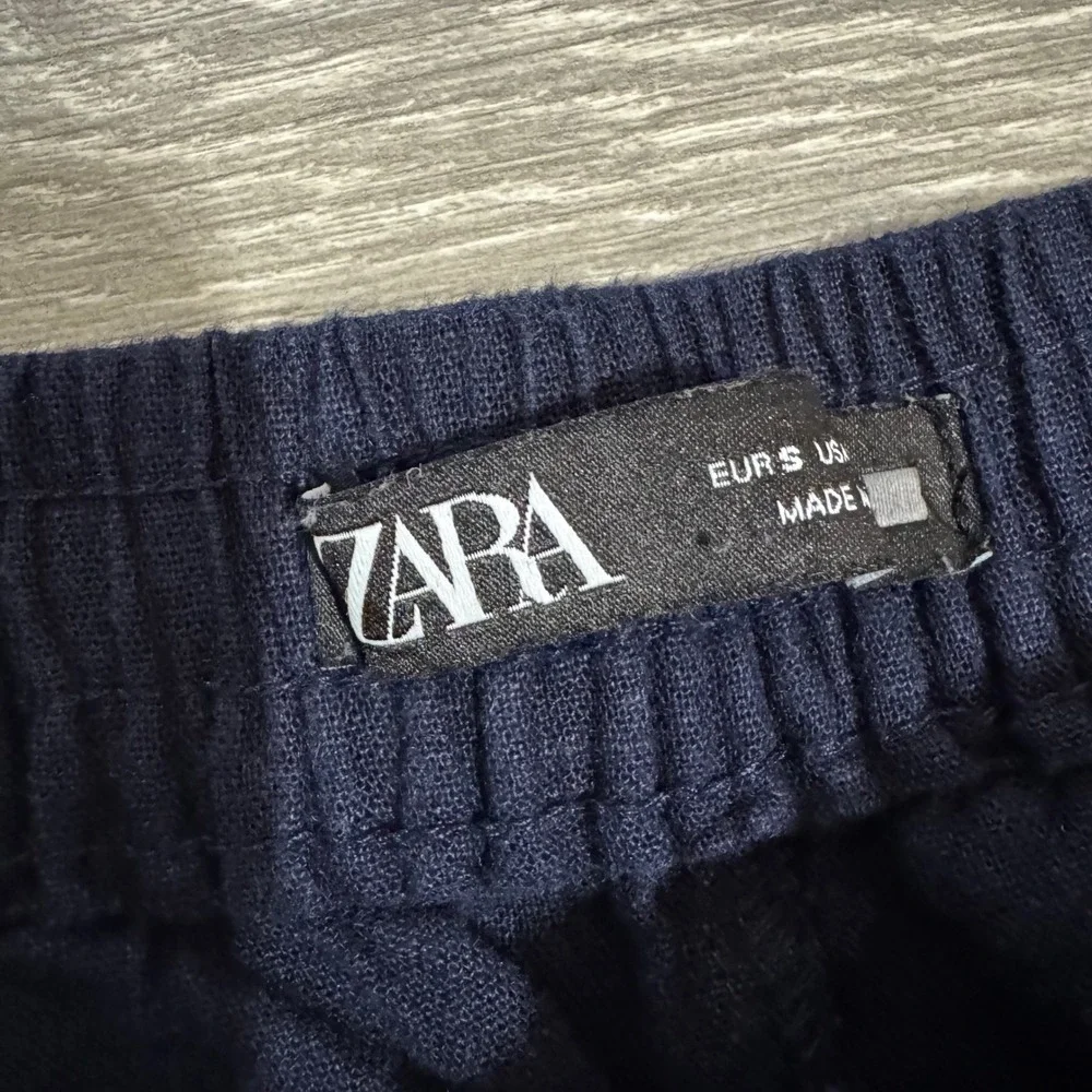 Zara Women Navy Blue Wide Leg‎ Drawstring Elastic Waist Loose Fit Pants Size S